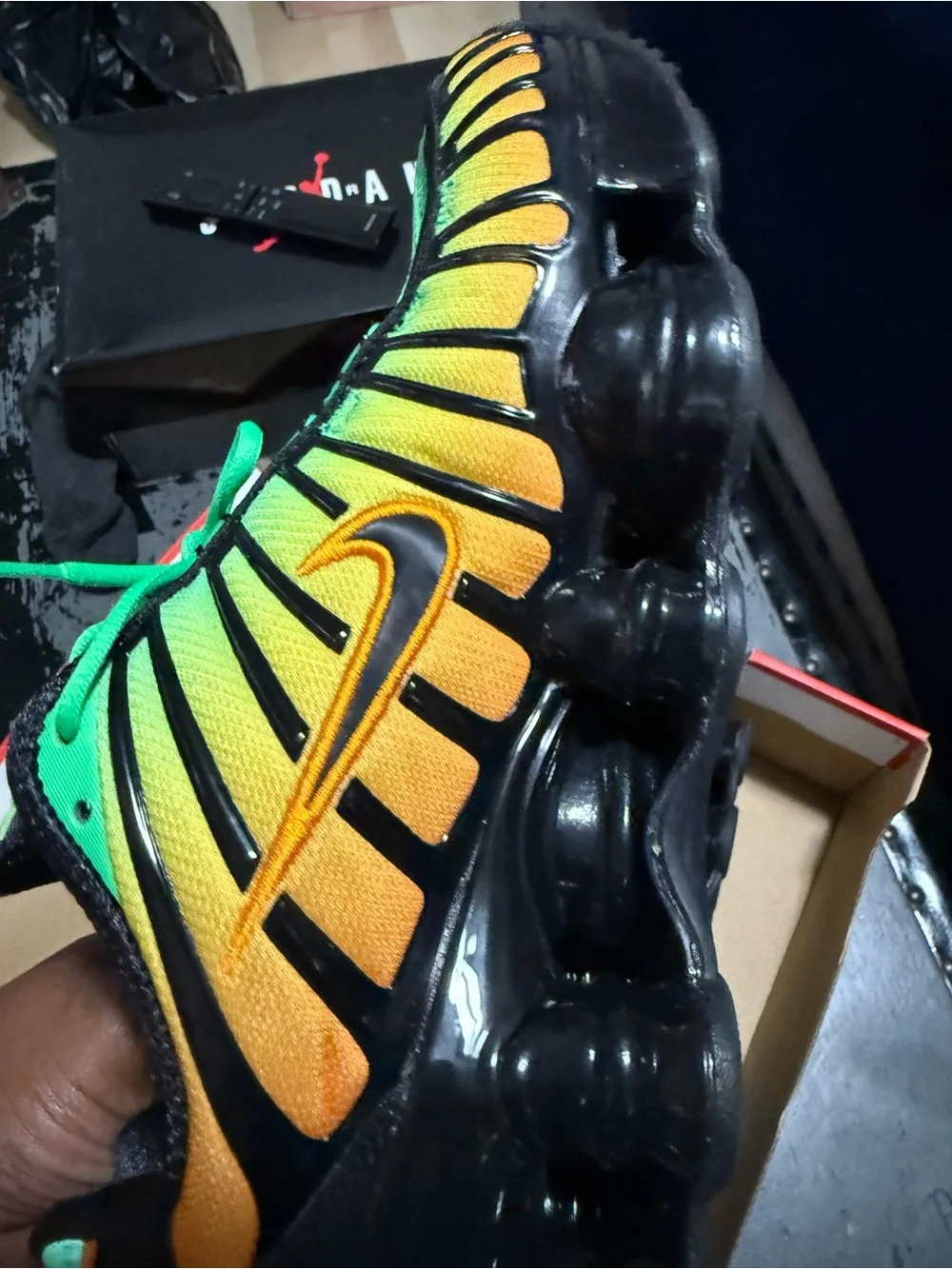 Nike Kids' Black/Green/Orange Air Shox TL